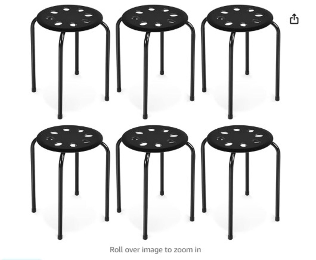 Backless School Classroom Decoration Stools with Round Top, 17.5-Inch Portable Stackable Stools with Metal Frame, 6-Pack Plastic Stack Stools Black is ideal for children and students.